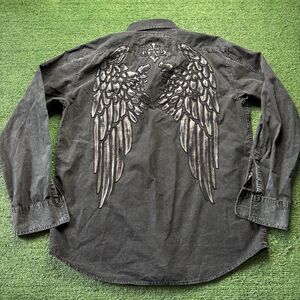 Affliction Super Rare Wings Long Sleeve Button Up Mens Y2K Size XL Embroidered